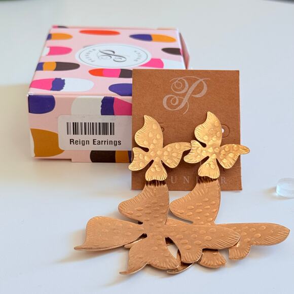 New Plunder "Reign" Antiqued Gold Butterfly Earrings (4") - Picture 7 of 7